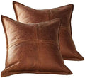 Lambskin Leather Pillow Cover - Decorative Sofa Cushion Case - Throw Covers for Living Room & Bedroom, 18" x 18" - Tan Antique Box Pack of 2