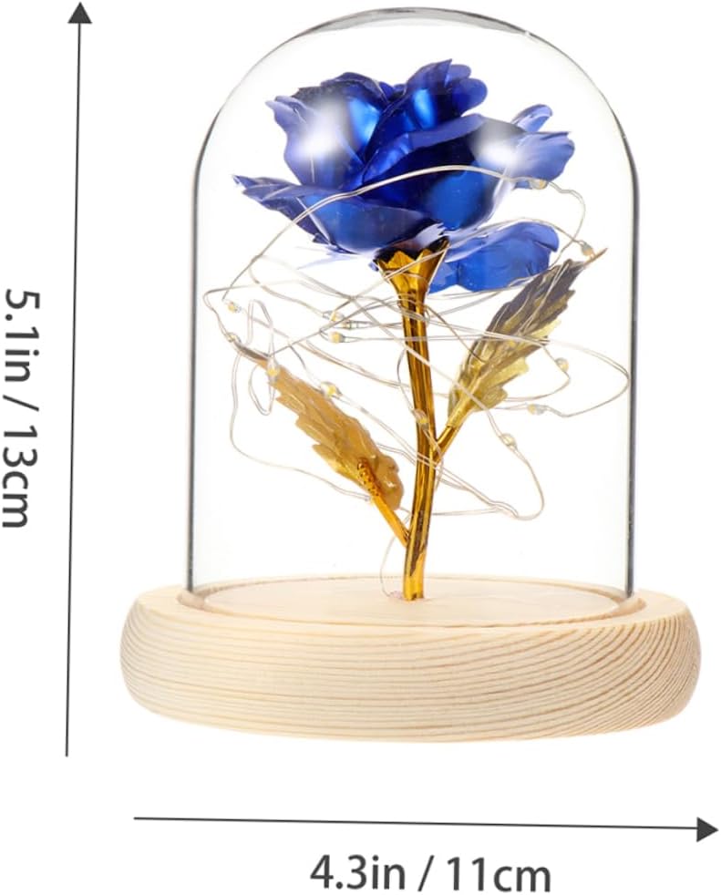 2pcs Glass Cover Rose Flower Decor Artificial Rose Ornament for Home Decor Gold Foil Design for Desktop Decoration and Gifts