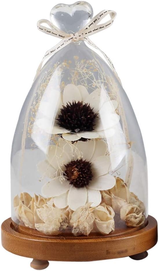 Statues Collectible Figurines Sculpture Nordic Decorative Glass Cover Flower Room Decoration Small Ornaments Dried Flowers Creative Home Cafe Bedroom Furnishings