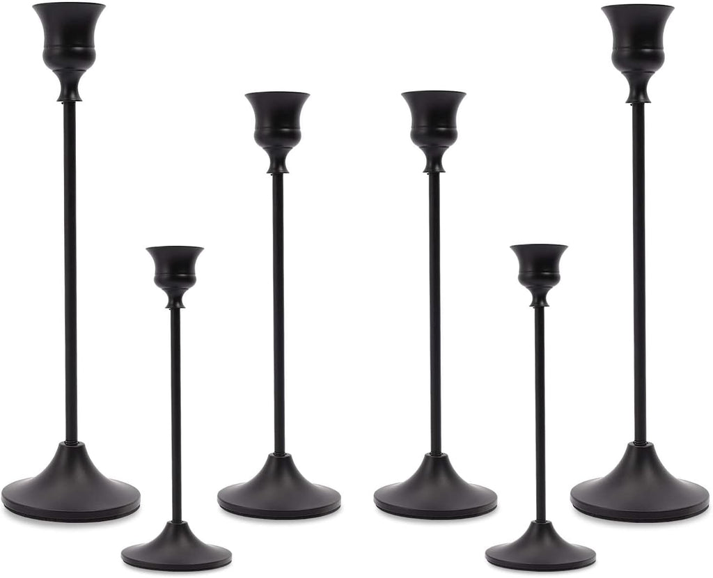 Matte Black Taper Candle Holder Set of 6, Tall Candlestick Holders, Metal Vintage Candle Stickers Long Holder Set, Pillar Decorative Candle Holder Fits 3/4 Inch Candle for Wedding, Dinner, Party…