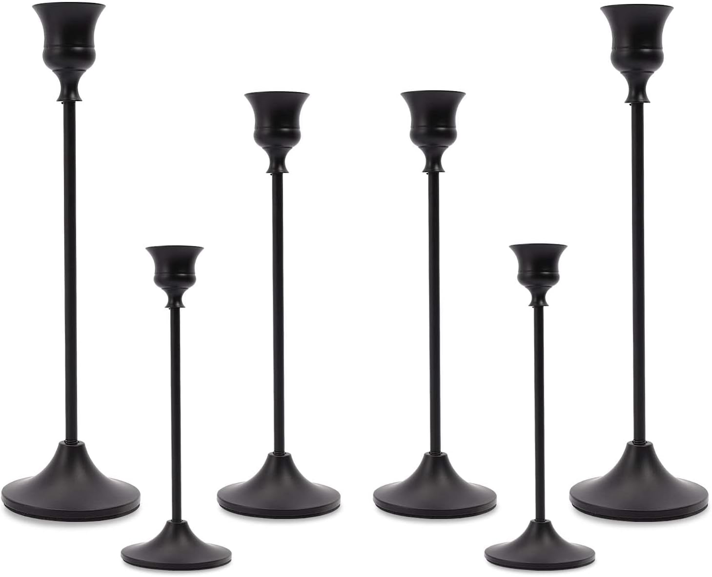 Matte Black Taper Candle Holder Set of 6, Tall Candlestick Holders, Metal Vintage Candle Stickers Long Holder Set, Pillar Decorative Candle Holder Fits 3/4 Inch Candle for Wedding, Dinner, Party…