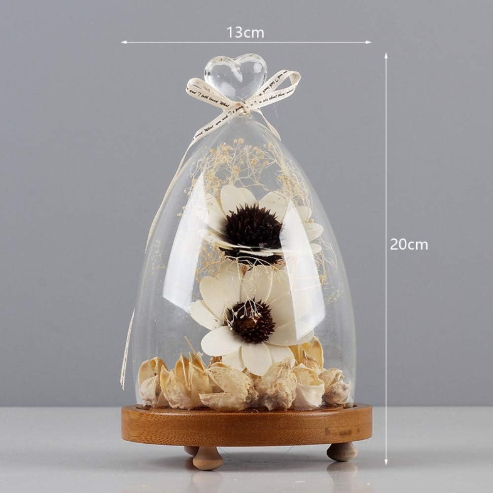 Statues Collectible Figurines Sculpture Nordic Decorative Glass Cover Flower Room Decoration Small Ornaments Dried Flowers Creative Home Cafe Bedroom Furnishings