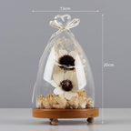 Statues Collectible Figurines Sculpture Nordic Decorative Glass Cover Flower Room Decoration Small Ornaments Dried Flowers Creative Home Cafe Bedroom Furnishings