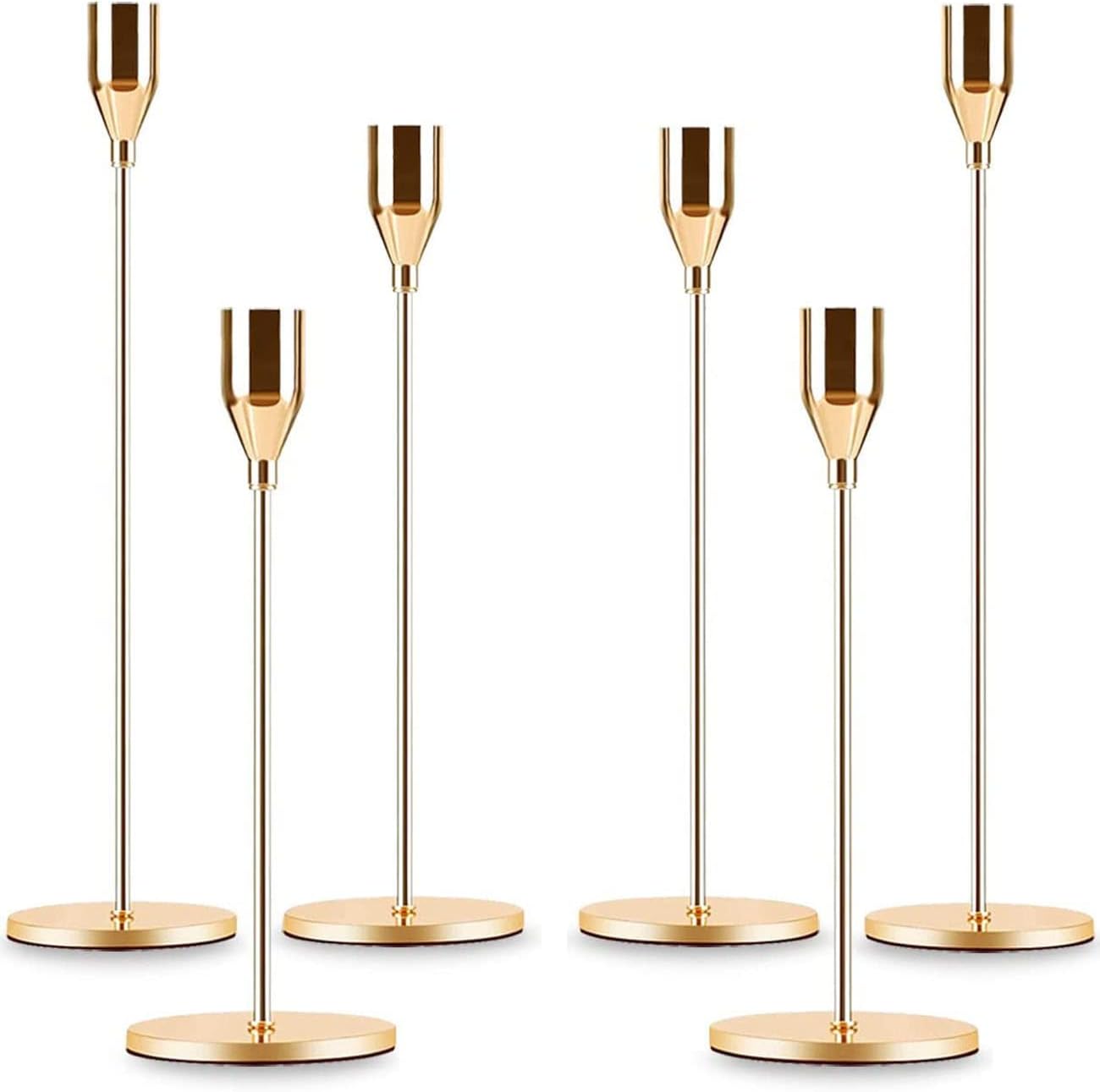 Gold Taper Candle Holder Set of 6, Brass Gold Tall Candlestick Holders, Metal Vintage Candle Stickers Long Holder Set, Pillar Decorative Candle Holder Fits 3/4 Inch Candle