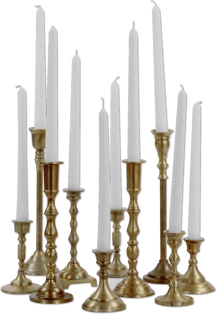 Wholesale Vintage Gold Mixed Taper Holders, Set of 10, Mismatched Candlesticks Set, Bohemian Decorative Candle Set
