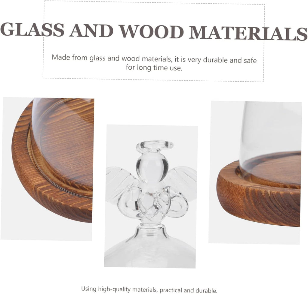 Angel Glass Cover Angel Preserved Flowers Eternal Angel Flowers Wedding Decoration Glass Dome with Base Tabletop Display Case Glass Cloche with Base Vase Wooden Dried Flowers Snack