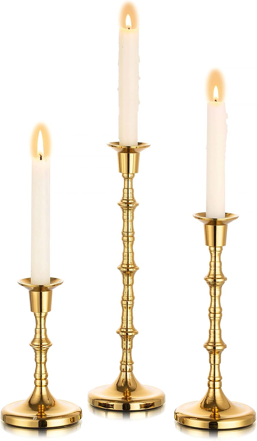 Gold Candle Holders Taper Candlestick Holders Tall Thin Candle Sticks Candleholders Modern Metal Candle Holder for Wedding Gift Housewarming Gift Friendship Gifts Set of 3