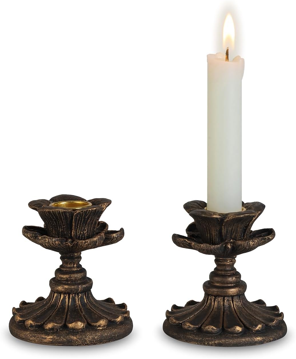 Vintage Candlestick Holders: 2Pcs Resin Antique Candle Holders for Table & Mantel - Black