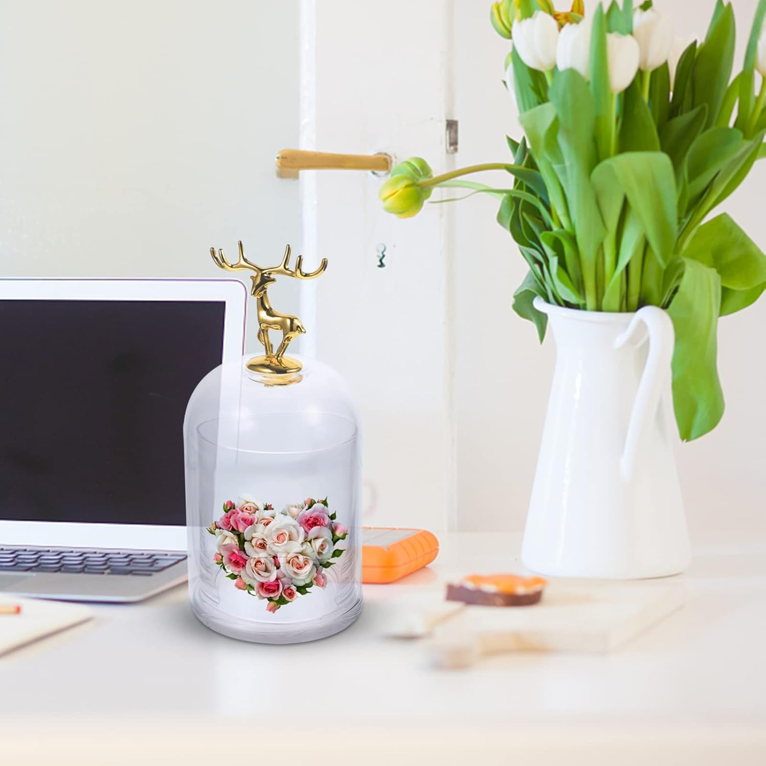 1set Preserved Flower Glass Dome for Scented Candles Elegant Decorative Cover for Home Decor Handmade Glass Adornment Fresh Flower Display for Indoor Desktop Decoration