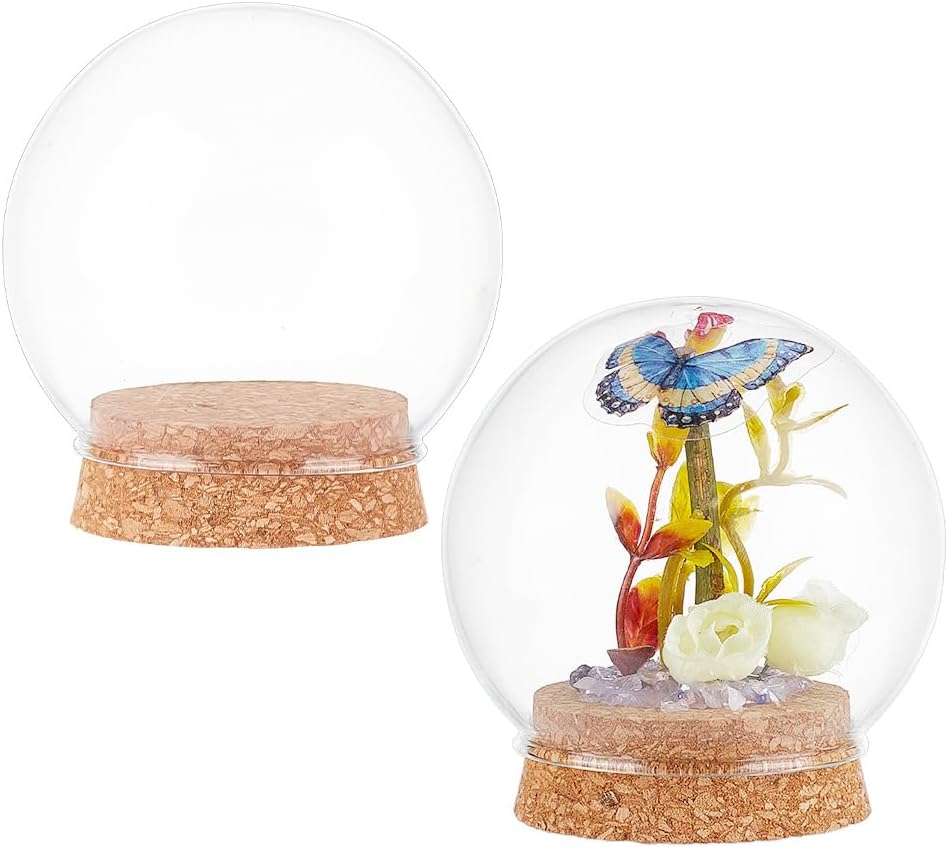 2 Pcs Eternal Flower Glass Dome Cloche, 3.4x3.5 Inch Glass Dome Cover with Cork Base Arch Bell Jar Cloche for Centerpieces Plants Rocks Specimens Decorations Crafts