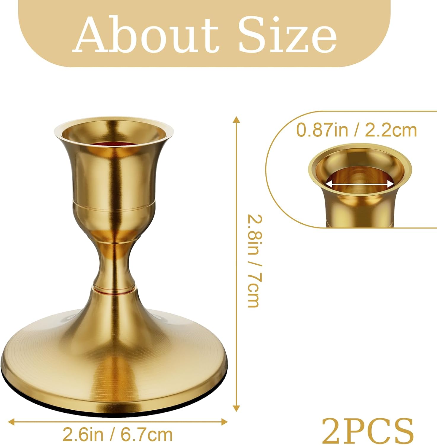 Brass Gold Taper Candle Holders Set of 2, Vintage Metal Candlestick Holders for Dinner Room Table Centerpiece or Mantel Wedding Party Decor