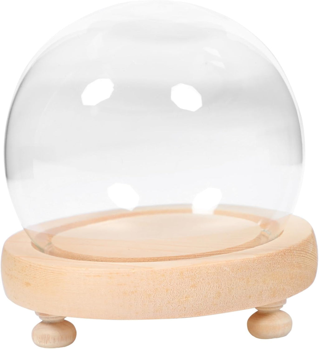1set Eternal Flower Glass Dome Cover Spherical Display with Wooden Base for Landscape Ornaments Housewarming and Elegant Decorations