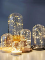 Tabletop Display Glass Cover Container Decor Dry Flower Ornaments Craft Bell Jar Wood Base with Feet Holder (3.54 * 4.72)