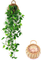 Artificial Hanging Plants, 3.5ft Ivy Vine Fake Leaves Green Chain for Indoor Outdoor Wall Home Room Garden Wedding Garland Decoration(Basket Included)