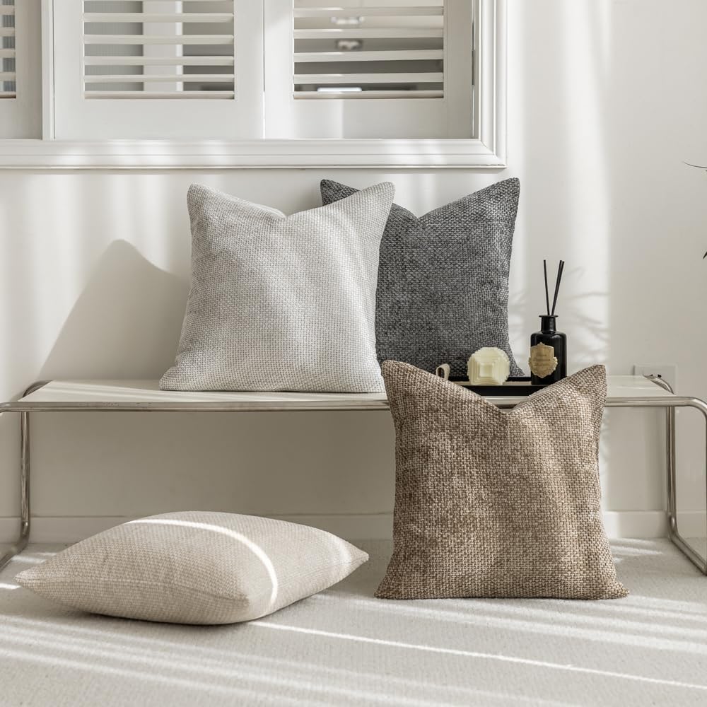 Neutral Decorative Throw Pillow Covers 18x18 Inch for Living Room Couch Bed Sofa Farmhouse Boho Home Decor Set of 4 Soft Corduroy Accent Luxury Cushion Cases (18x18, Neutral)