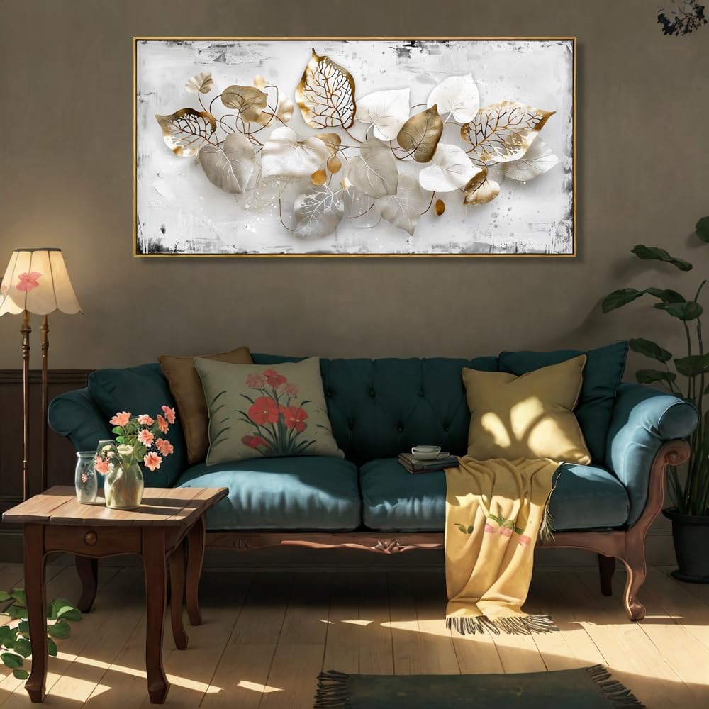 Wall Art Leaf Modern Botanical Artwork Canvas Painting for Living Room Bedroom Dining Room Home Office Decor 20"x40" with Framed