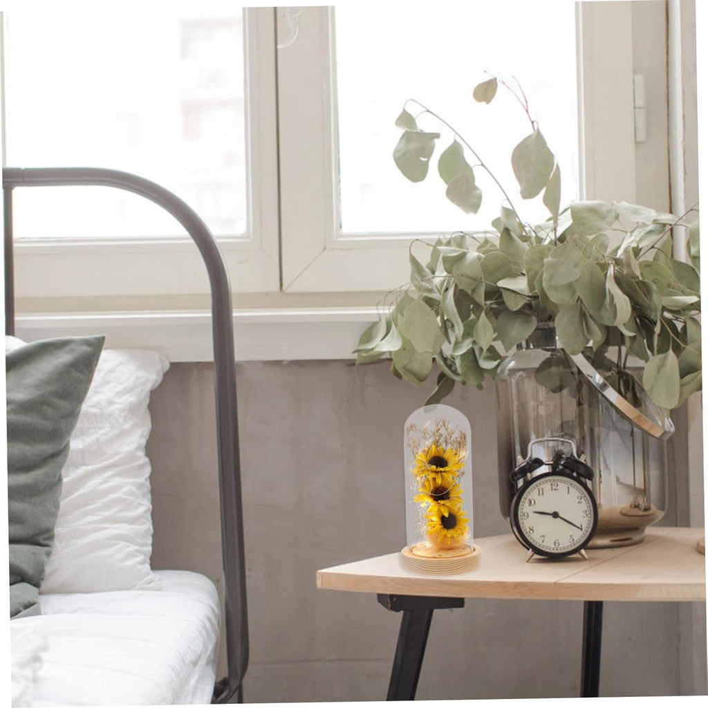 1pc Sunflower Dried Flower Glass Cover Led Lamp Elegant Night Light Decoration for Warm Atmosphere Creating Table Centerpiece