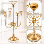 6 Pcs Gold Candelabra Candlestick Holder 5 Arm Metal Candle Stand Candelabra for Taper Candles Table Centerpieces Wedding Christmas Holiday Birthday Party(9.45 x 9.45 x 19.7 Inch)