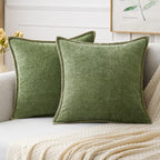 Pack of 2 Couch Throw Pillow Covers 20x20 Inch Sage Green Farmhouse Decorative Pillow Covers with Stitched Edge Soft Chenille Solid Dyed Spring Pillow Covers for Sofa Bed Living Room