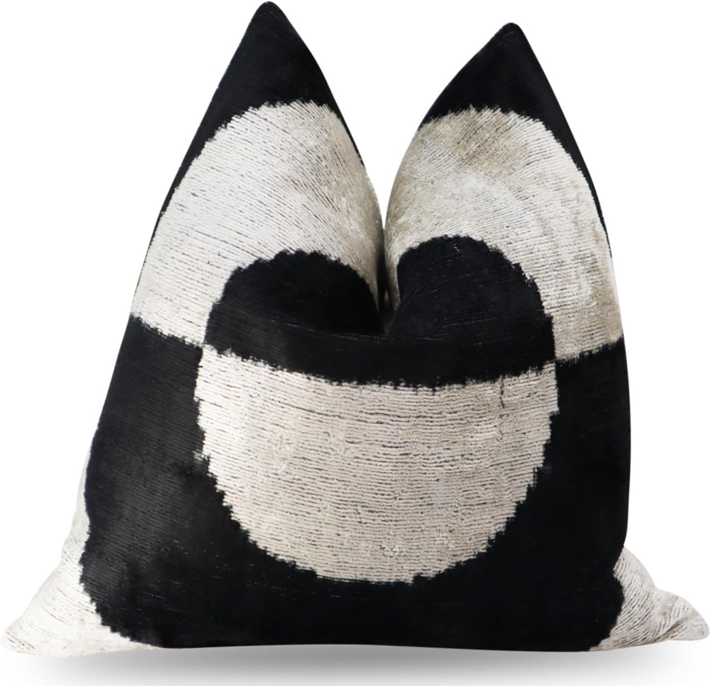 Luxury Black & White Abstract Velvet Throw Pillow - Handmade Decorative Cushion, 16x16 Inch, Down Feather Insert, Modern Minimalist Accent Pillow for Sofa, Couch & Bed