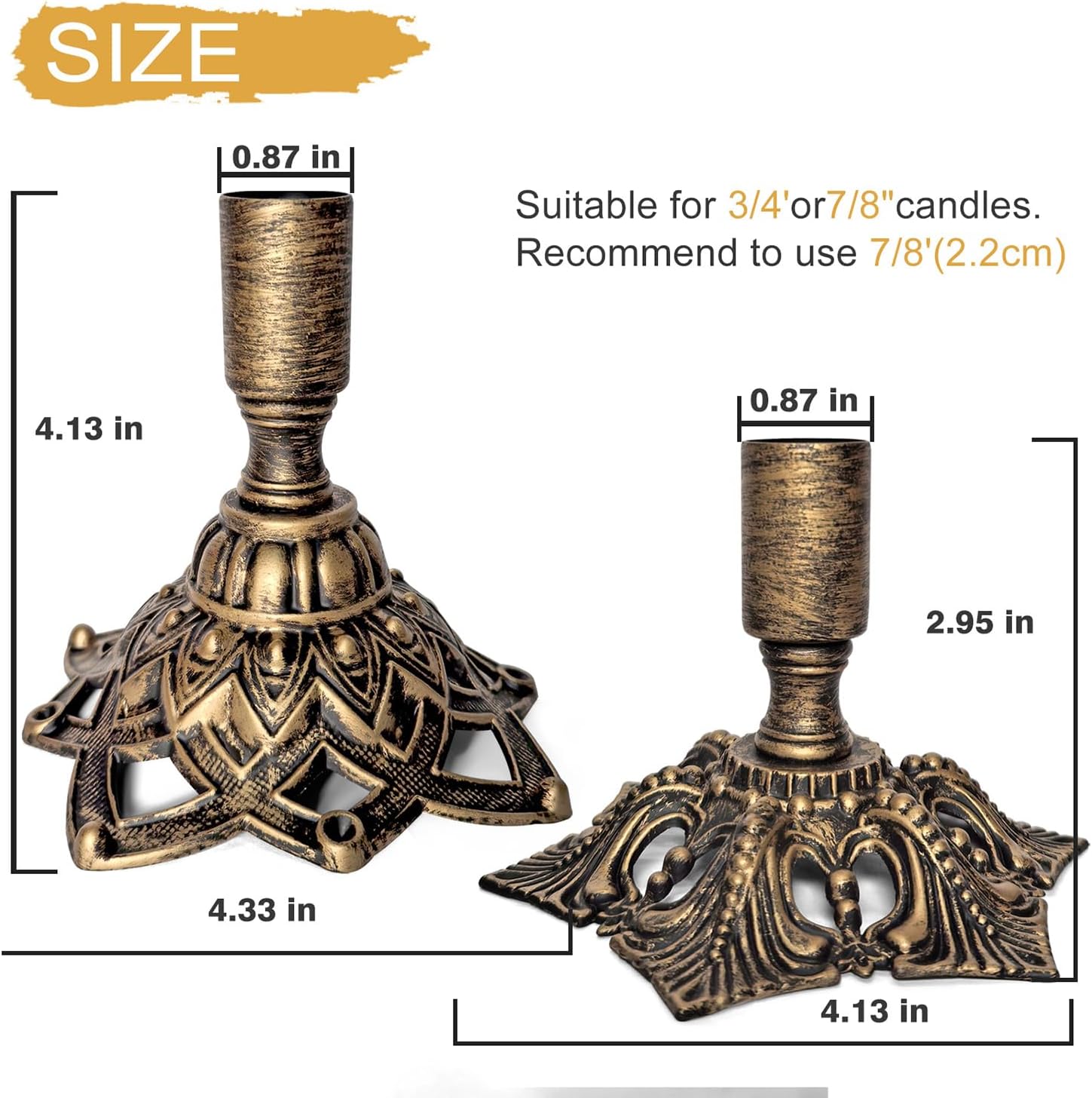 Candlestick Holders,Taper Candle Holder for Candlesticks Gold Brass Vintage Candle Metal Stick Candle Holders for Fireplace, Party, Dining, Home, Wedding Decor,Fits 3/4 inch Thick Candle&Led Candles