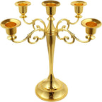 5-Candle Metal Candelabra 10.2 Inch Tall Candlestick Candle Holders for Home Decor Wedding Christmas Church Halloween Party, Gold