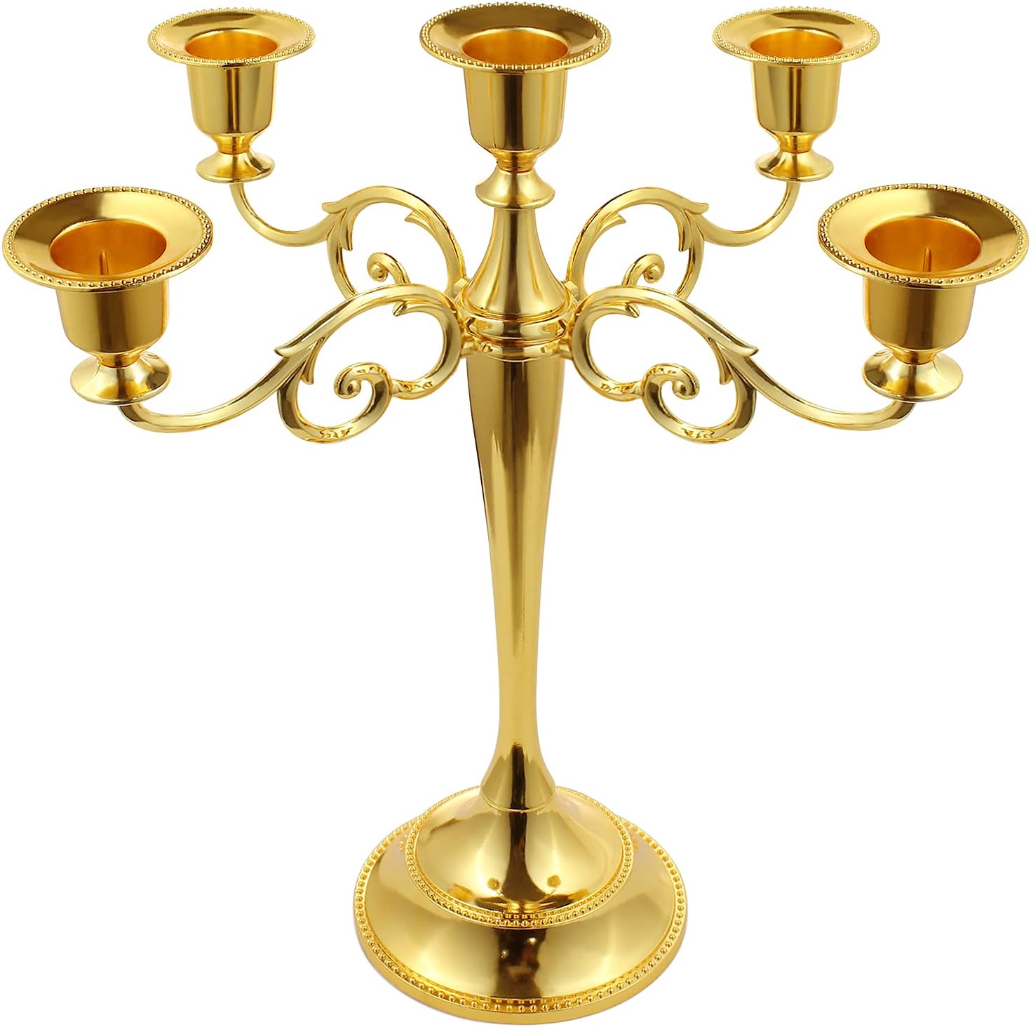 5-Candle Metal Candelabra 10.2 Inch Tall Candlestick Candle Holders for Home Decor Wedding Christmas Church Halloween Party, Gold