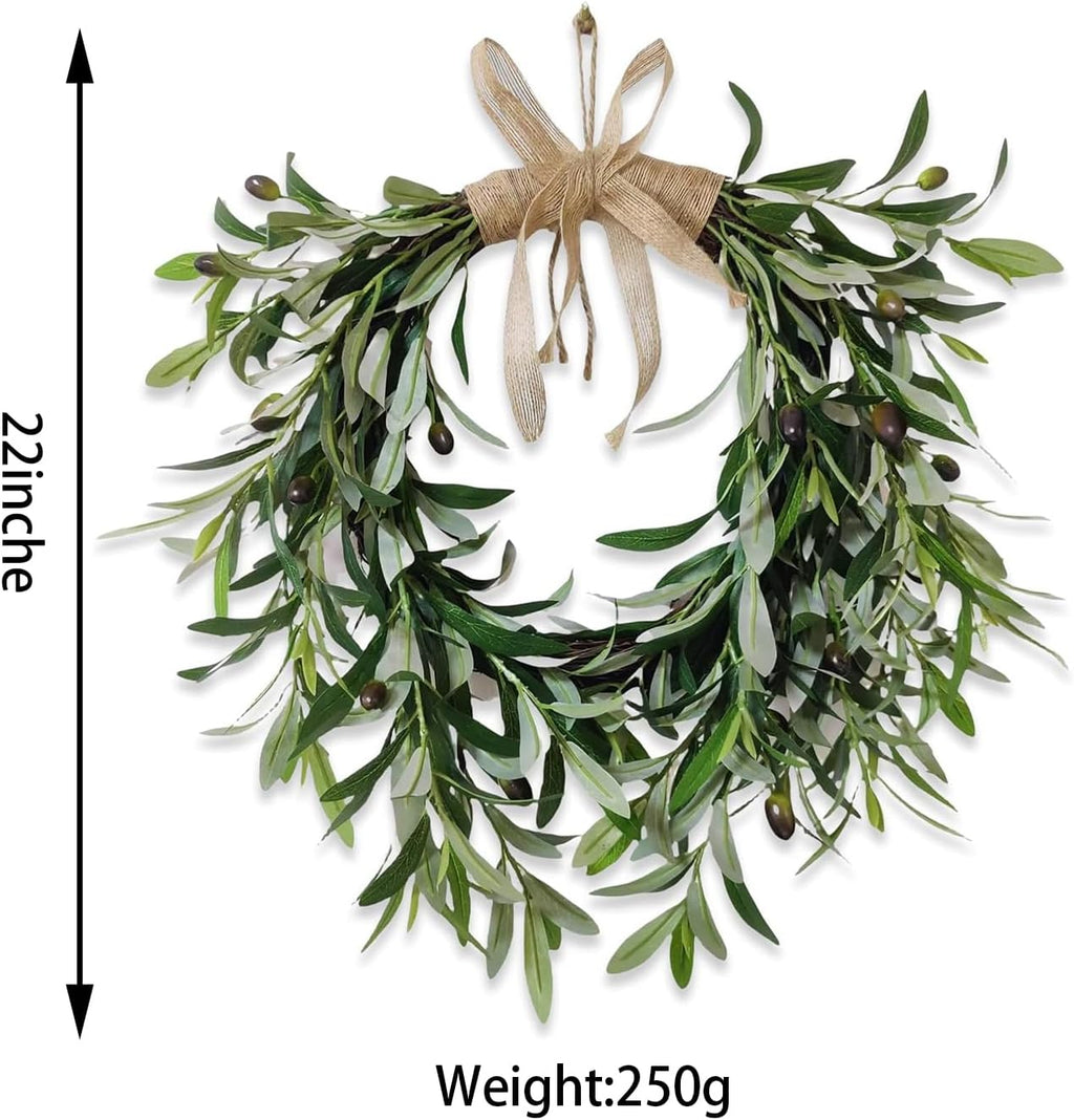 22" Heart Shaped Artificial Olive Leaf & Fruit Wreath - Realistic Green Olive Branches with Spring Floral Accents, Farmhouse Wall Door Wedding Arch Window Hanging for Indoor Outdoor Garden Decor (1)