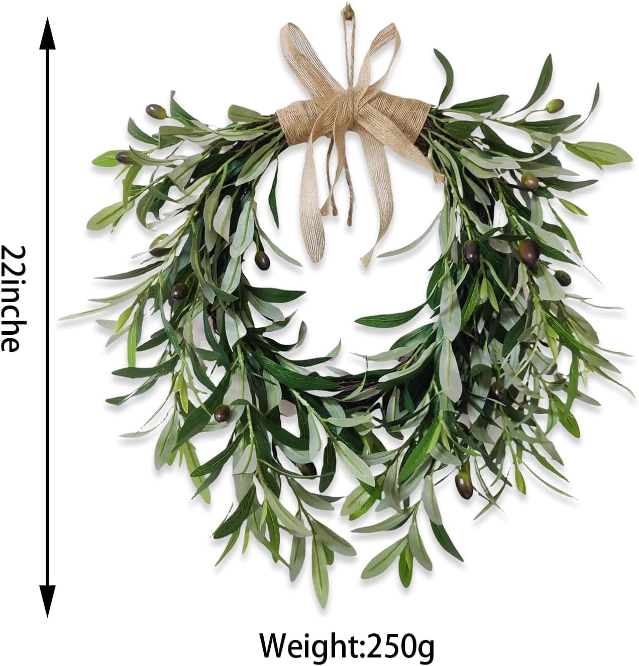 22" Heart Shaped Artificial Olive Leaf & Fruit Wreath - Realistic Green Olive Branches with Spring Floral Accents, Farmhouse Wall Door Wedding Arch Window Hanging for Indoor Outdoor Garden Decor (1)