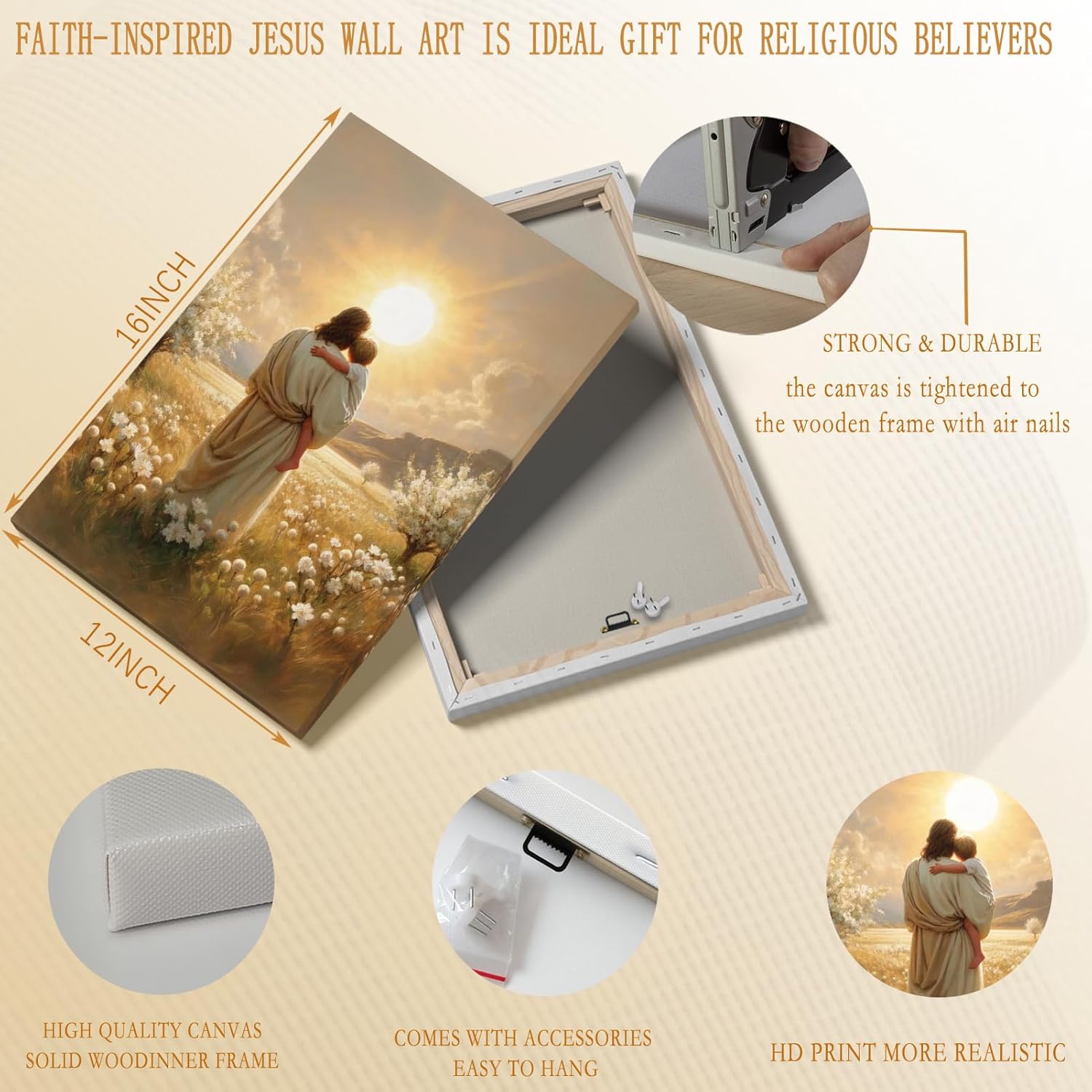 Jesus Canvas Wall Art Decor, Jesus With Boy In The Field Wall Art, Christian Bible Stories Canvas Wall Art, Religious Prints Artwork for Christian Church Prayer Room Living Room Child Bedroom 12x16in