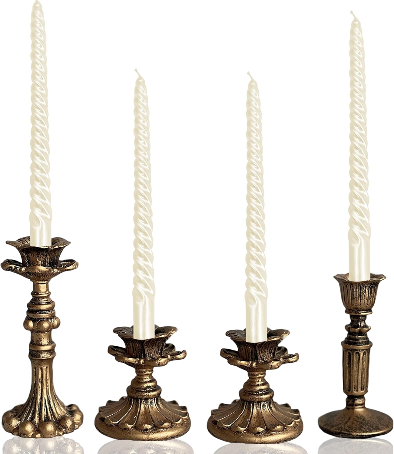 Vintage Candlestick Holder for Taper，Resin Candle Holder Antique Bronze，Decorative for Home Decor Centerpiece for Wedding Party, Wedding Anniversary Decoration，Set of 4(AABC)