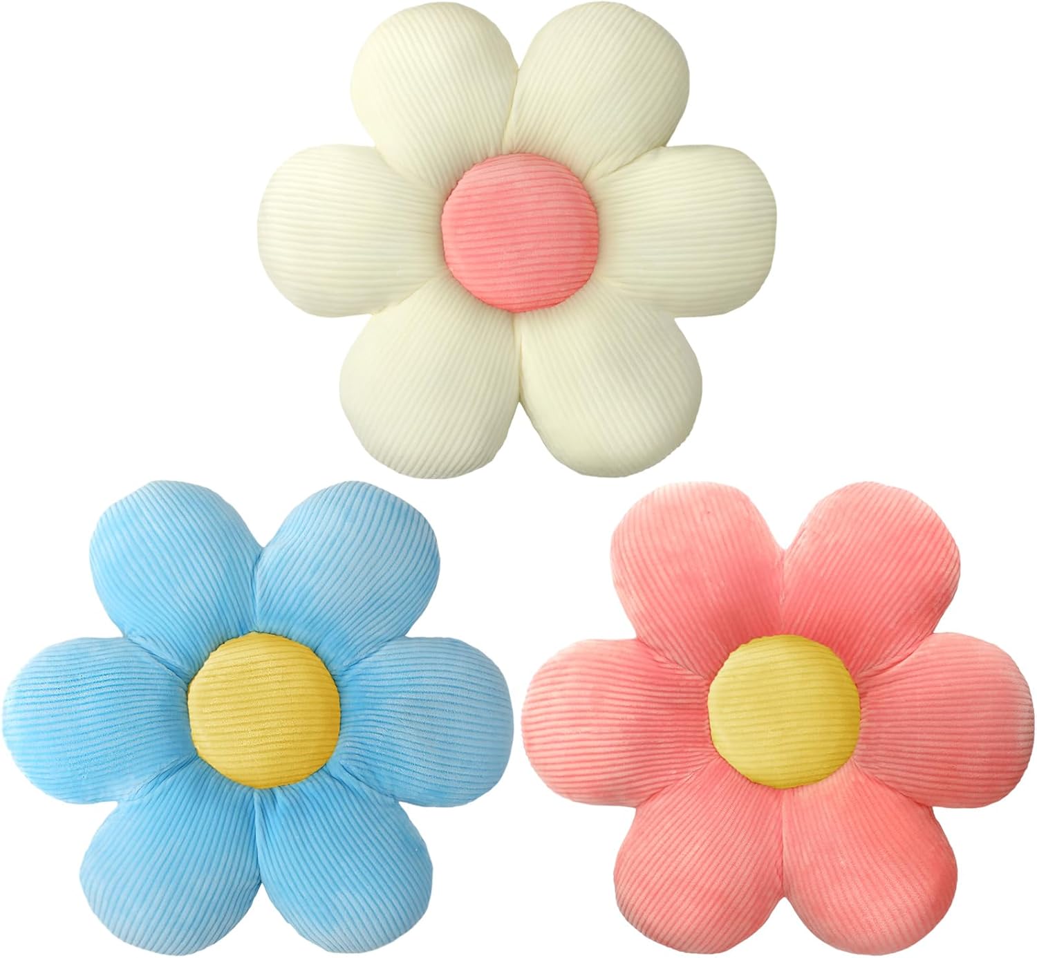 3 Pcs Flower Pillows Flower Shaped Throw Pillow Cute Daisy Pillow Seating Cushions for Adults Home Bedroom Sofa Chair Couch Decor(Multicolored,16")
