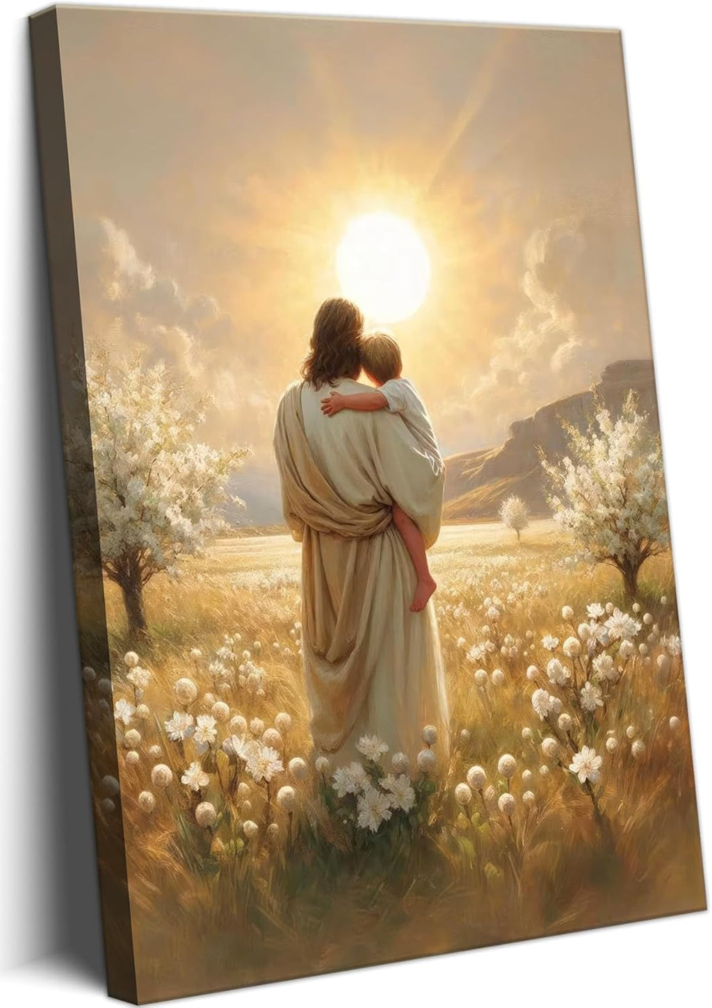 Jesus Canvas Wall Art Decor, Jesus With Boy In The Field Wall Art, Christian Bible Stories Canvas Wall Art, Religious Prints Artwork for Christian Church Prayer Room Living Room Child Bedroom 12x16in