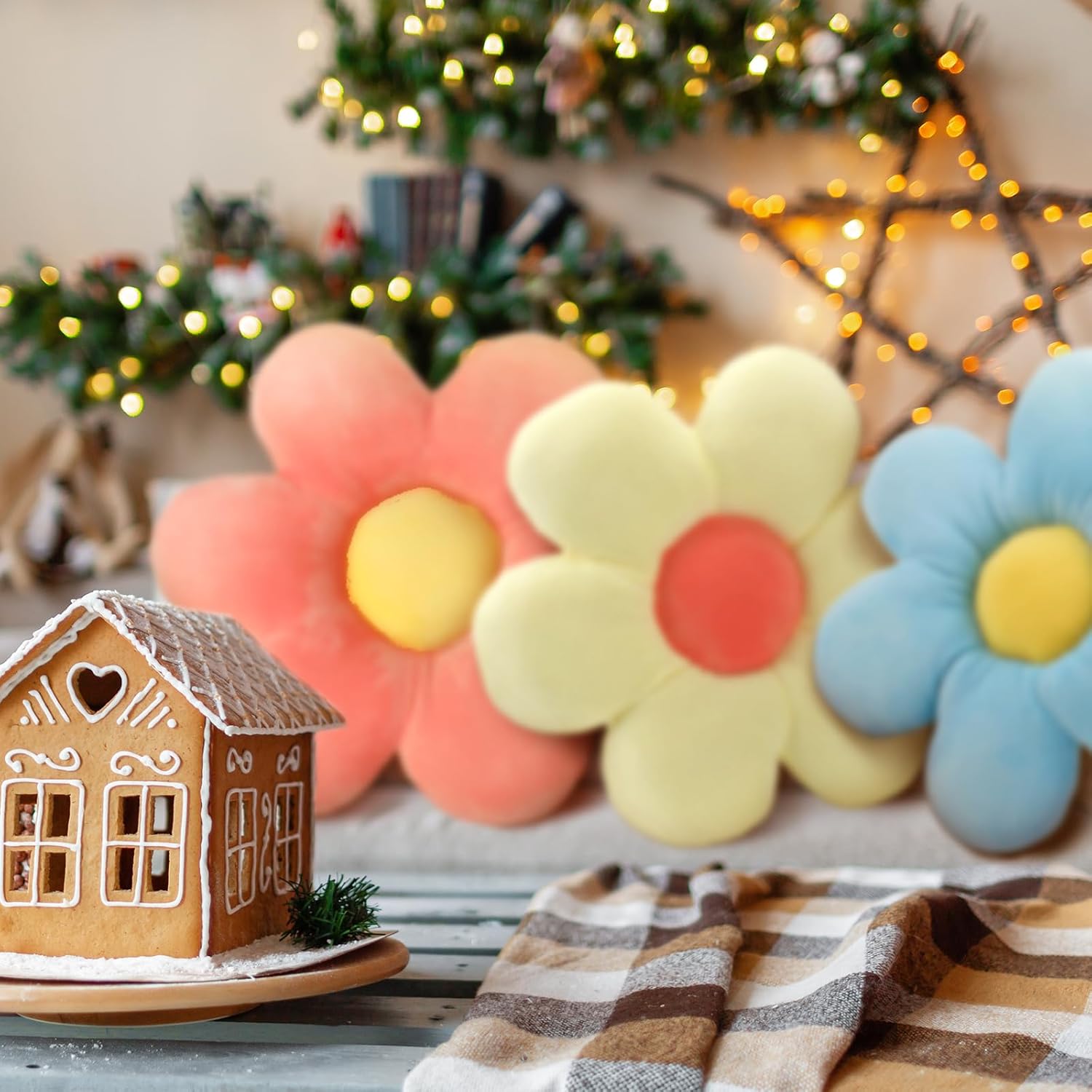 3 Pcs Flower Pillows Flower Shaped Throw Pillow Cute Daisy Pillow Seating Cushions for Adults Home Bedroom Sofa Chair Couch Decor(Multicolored,16")