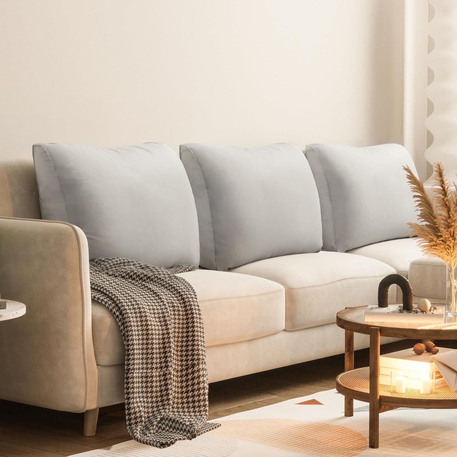 3PCS Back Pillow for Sitting in Bed, Bed Wedge Reading Pillow for Bed Adult Back Support, Back Pillow for Couch Sofa Bed Rest Pillow Backrest, Removable Velvet Gray Cover