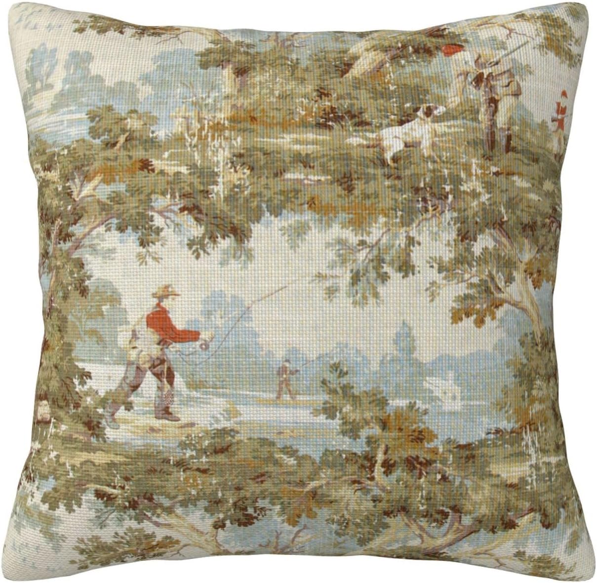 Farmhouse Rustic Vintage Throw Pillow Covers 18x18 Inch Country Home Decor Retro Pillow Case Fishing and Hunting Pattern Square Pillowcase Cushion Cover for Indoor/Outdoor Sofa Living Room Couch Bed