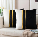 Set of 2 Velvet Decorative Throw Pillow Covers Black White Patchwork with Gold Leather Pillow Covers 18 × 18 Inch Cushion Covers Decor Living Room Sofa Bedroom Car