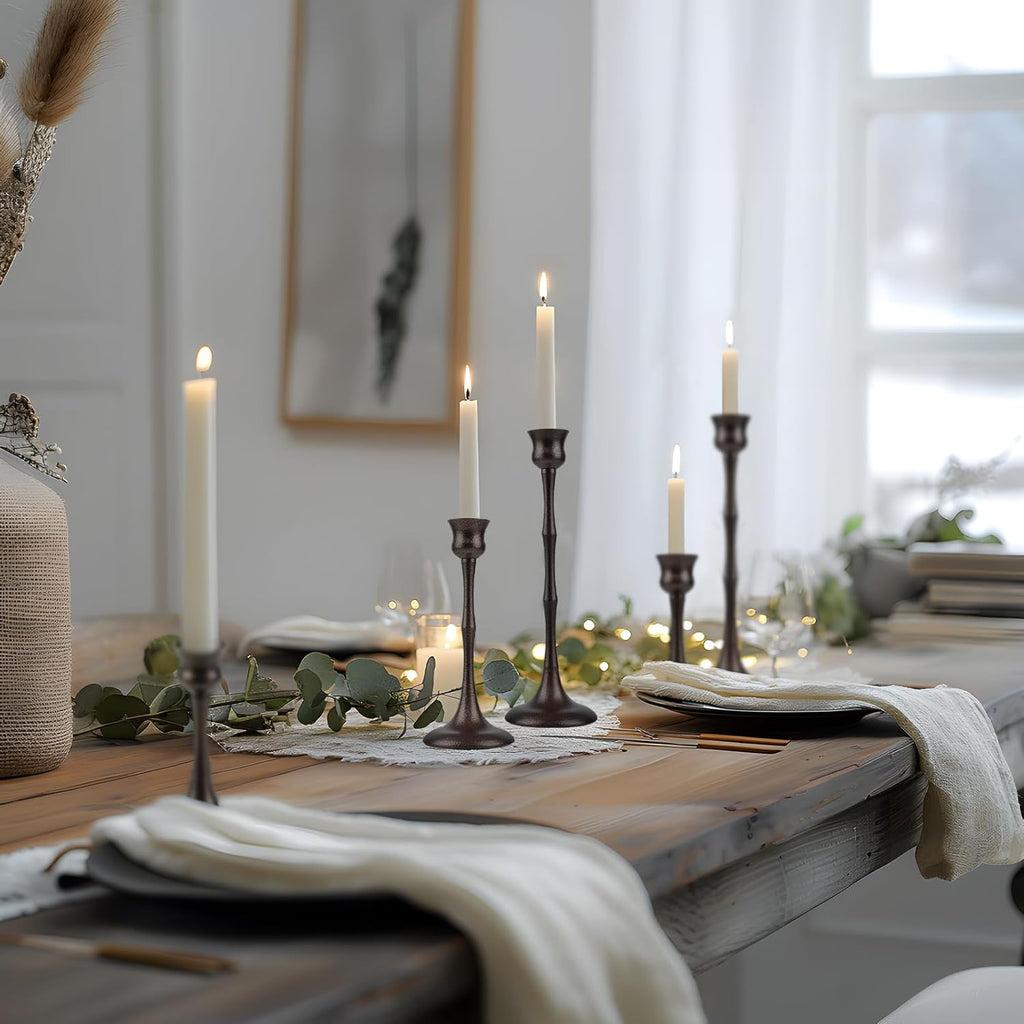 Vintage Metal Candlestick Holders, Set of 3 Bronze Candle Holders for Candlesticks Antique Taper Candle Stands Candle Sticks Holder for Housewarming Wedding Mantelpiece Table Centerpiece Decor