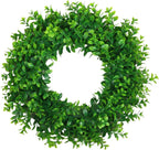 17inch Front Door Wreaths Artificial Spring Summer Greenery Hanging Garland for Home Wedding Wall Window Decoration (17'inch Boxwood,1)