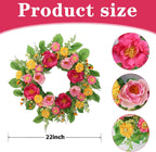 22 Inch Artificial Spring Summer Wreaths for Front Door, Pink Rose Peony Floral Wreath Front Door with Berry Green Leaves Suitable for Spring and Summer for Wall Door Farmhouse Wedding Holiday Decor.
