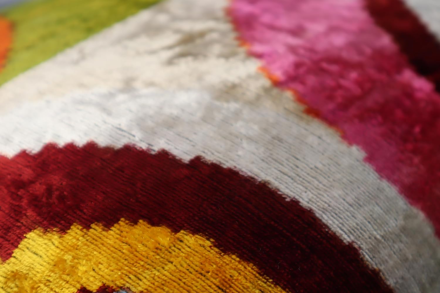 Handmade Multi-Color Rainbow Silk Velvet Throw Pillow – 16x24 Inch, Naturally Dyed, Decorative Accent Cushion with Down Feather Insert – Luxury Bohemian Ikat Pattern for Sofa & Bed