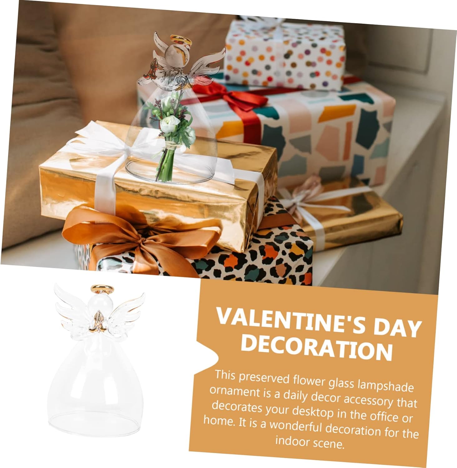 1pc Angel Shaped Glass Cover for Preserved Flowers Immortal Flower Display Dome Landscape Ornament for Home Decoration and Creative Desktop Accessory