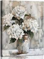 White Hydrangea Bathroom Wall Art Canvas Print 12x15 Inches Retro Farmhouse Style Floral Artwork for Bedroom Living Room Office Decor