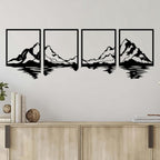 4 Pcs Metal Mountain Wall Art, Large Mountains Wall Decor, Mountain Forest Decorative Painting Suitable For Living Room Bedroom Office Indoor And Outdoor (Mountains Rivers Large)