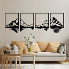 4 Pcs Metal Mountain Wall Art, Large Mountains Wall Decor, Mountain Forest Decorative Painting Suitable For Living Room Bedroom Office Indoor And Outdoor (Mountains Rivers Large)
