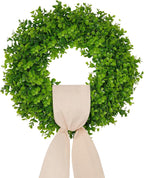 18inch Boxwood Wreath Outdoor Wreaths for Front Door Green Wreaths for Front Door Hanging with a Sash for Front Door Wall Hanging All Year Round Window Wall Indoor Outdoor Farmhouse Decoration