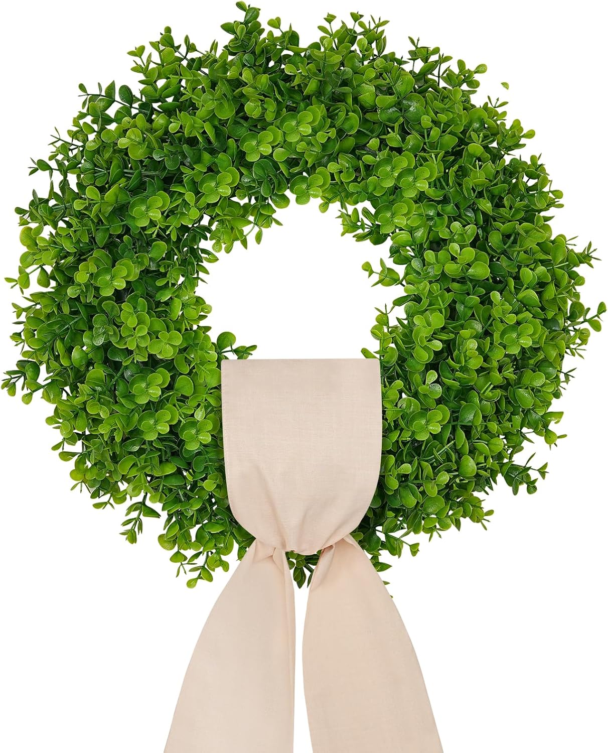 18inch Boxwood Wreath Outdoor Wreaths for Front Door Green Wreaths for Front Door Hanging with a Sash for Front Door Wall Hanging All Year Round Window Wall Indoor Outdoor Farmhouse Decoration