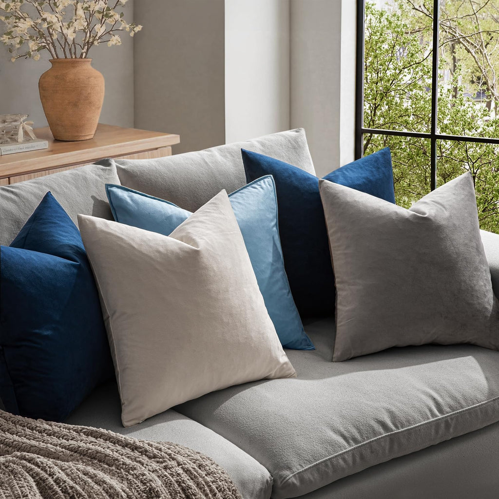 Pack of 2, Velvet Soft Solid Decorative Square Throw Pillow Covers Set Cushion Case for Spring Sofa Bedroom Car 18x18 Inch 45x45 Cm