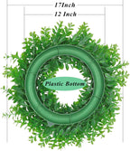 17inch Front Door Wreaths Artificial Spring Summer Greenery Hanging Garland for Home Wedding Wall Window Decoration (17'inch Boxwood,1)