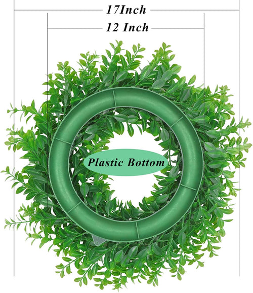 17inch Front Door Wreaths Artificial Spring Summer Greenery Hanging Garland for Home Wedding Wall Window Decoration (17'inch Boxwood,1)